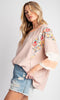 Mineral Wash and Floral 3/4 Sleeve Top
