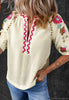Embroidered Floral & RicRak Top