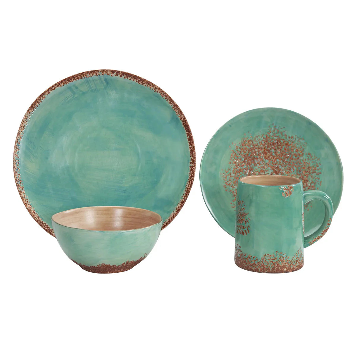 Turquoise Patina Ceramic 16pc Dinnerware Set