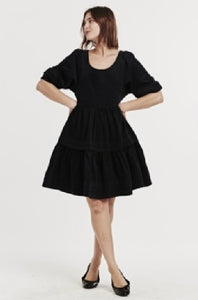 Mid Tiered Sleeve Black Mini Dress