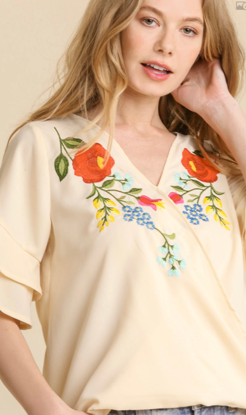 Wrap top with enbroidery