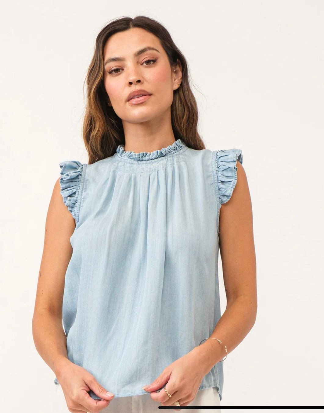 Ruffle soft denim shirt