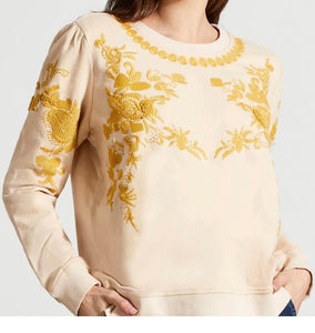 Tribal FRENCH TERRY CREW NECK TOP WITH EMBROIDERY