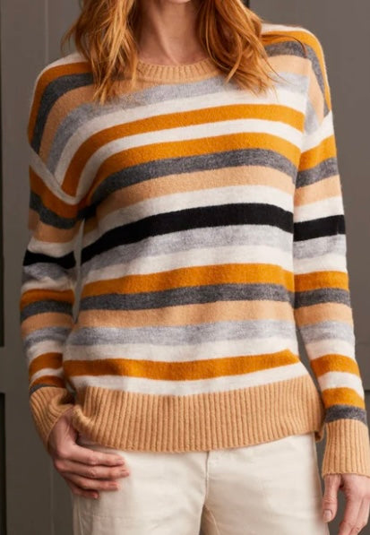 Trial soft yarn striped crew neck sweater