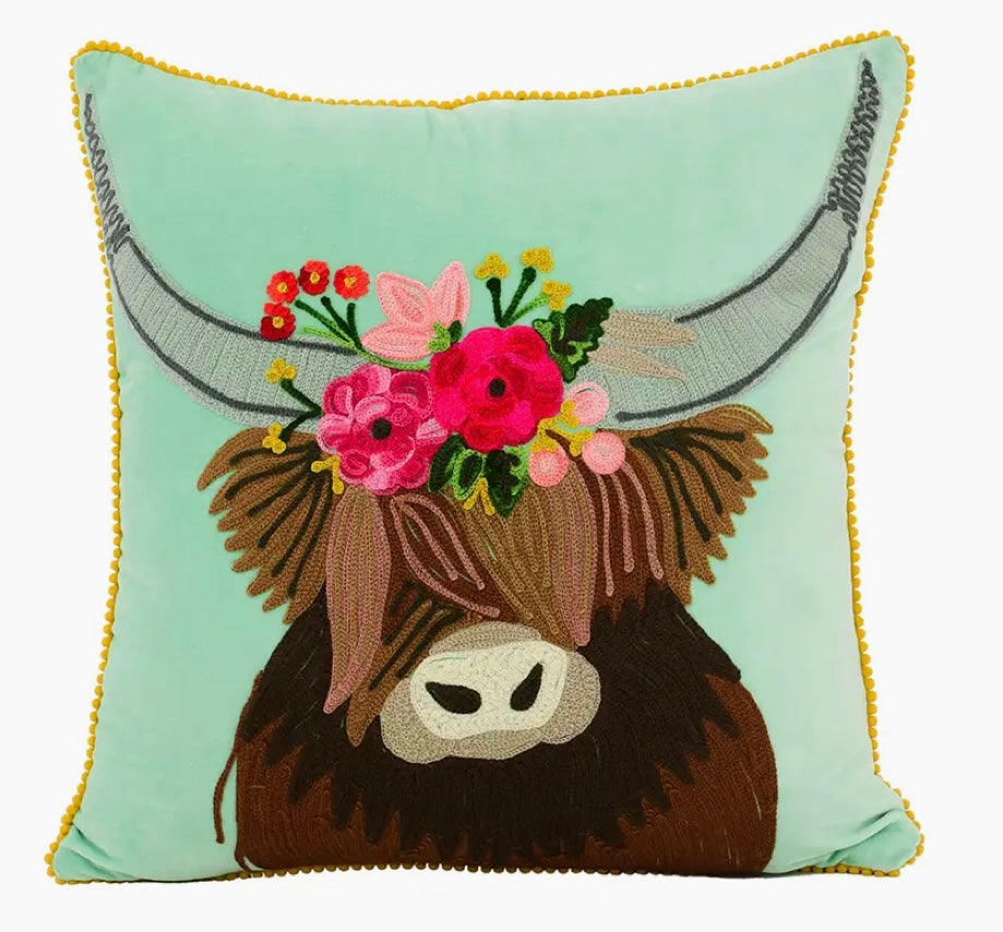 Velvet Highland Cow Pillow - 2 Colors