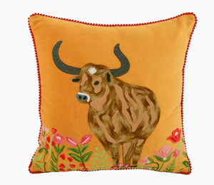 Velvet Yellow Longhorn Pillow