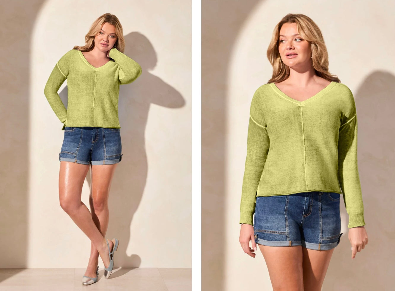 Vintage Look V-Neck Lightweight Sweater-2 Colors