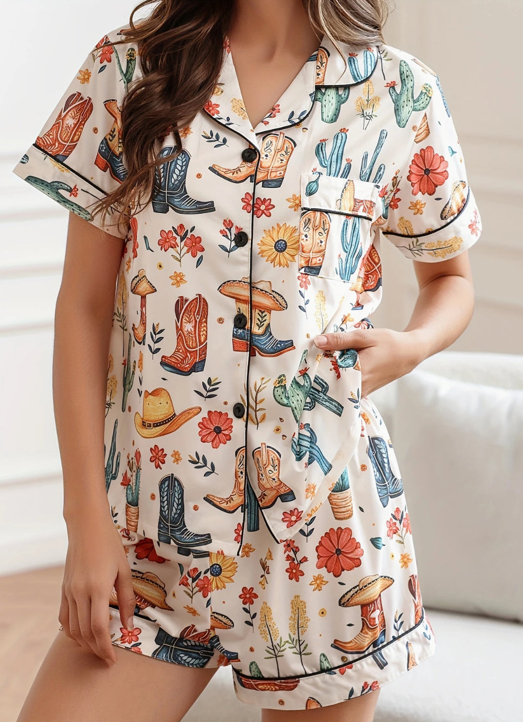Boots & Flowers Short Sleeve Lounge Set