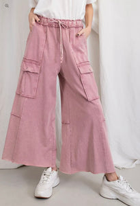 Mineral Washed Wide Leg Pants - 2 Colors