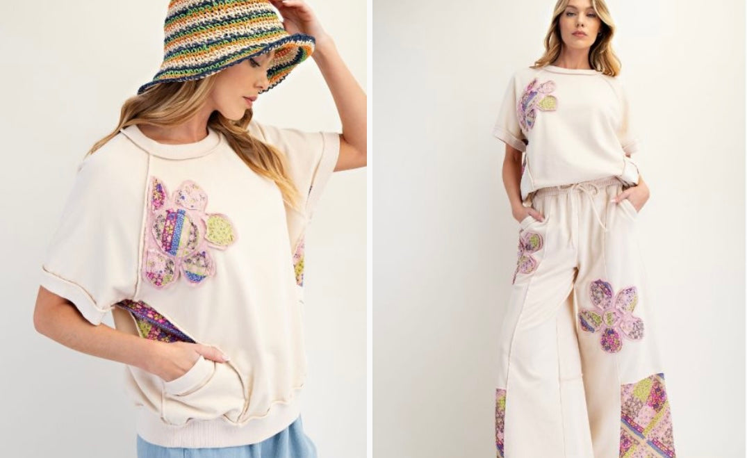 Terry Knit Flower Patch Top