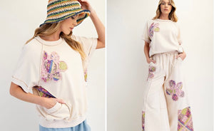 Terry Knit Flower Patch Top