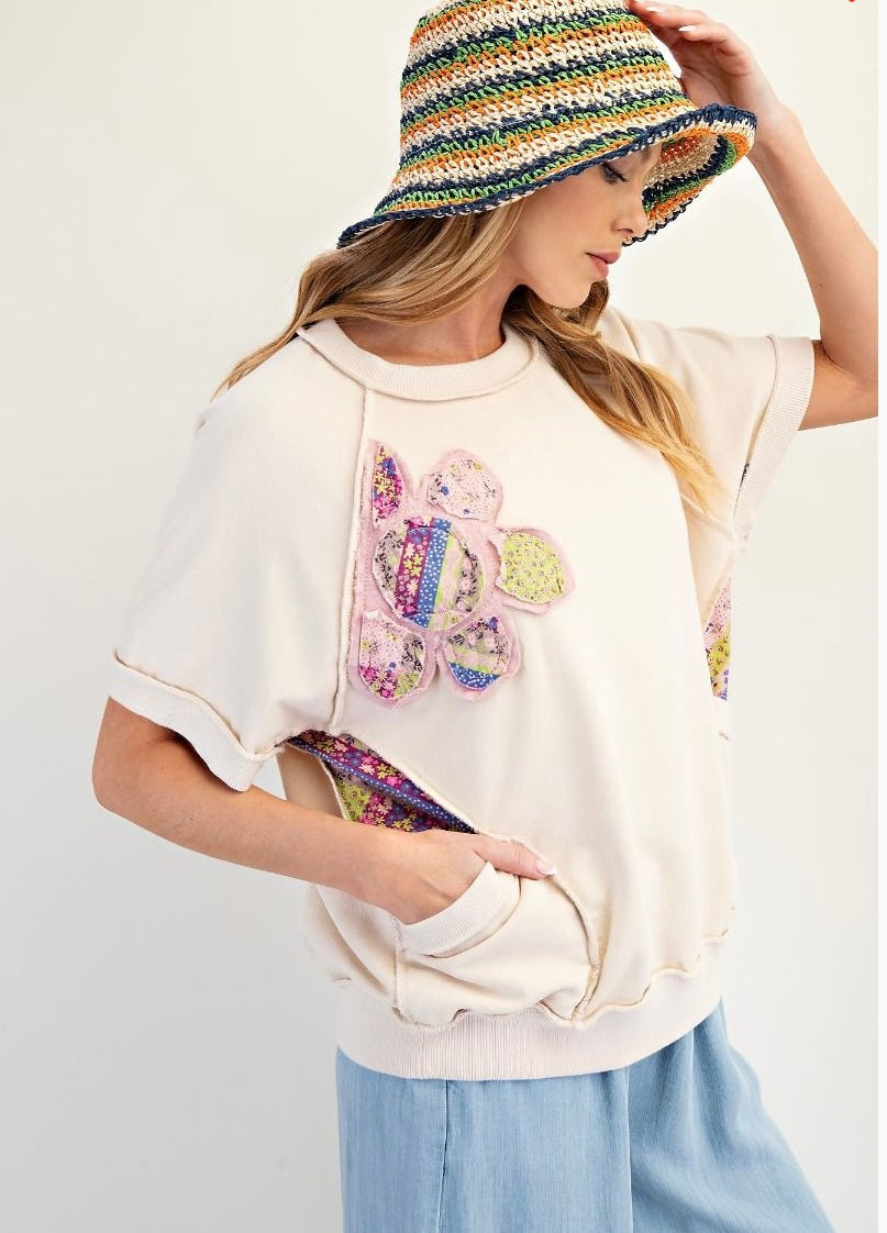 Terry Knit Flower Patch Top