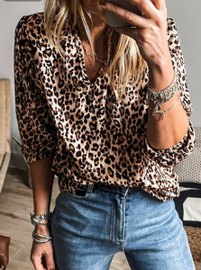 Apricot Leopard V Neck