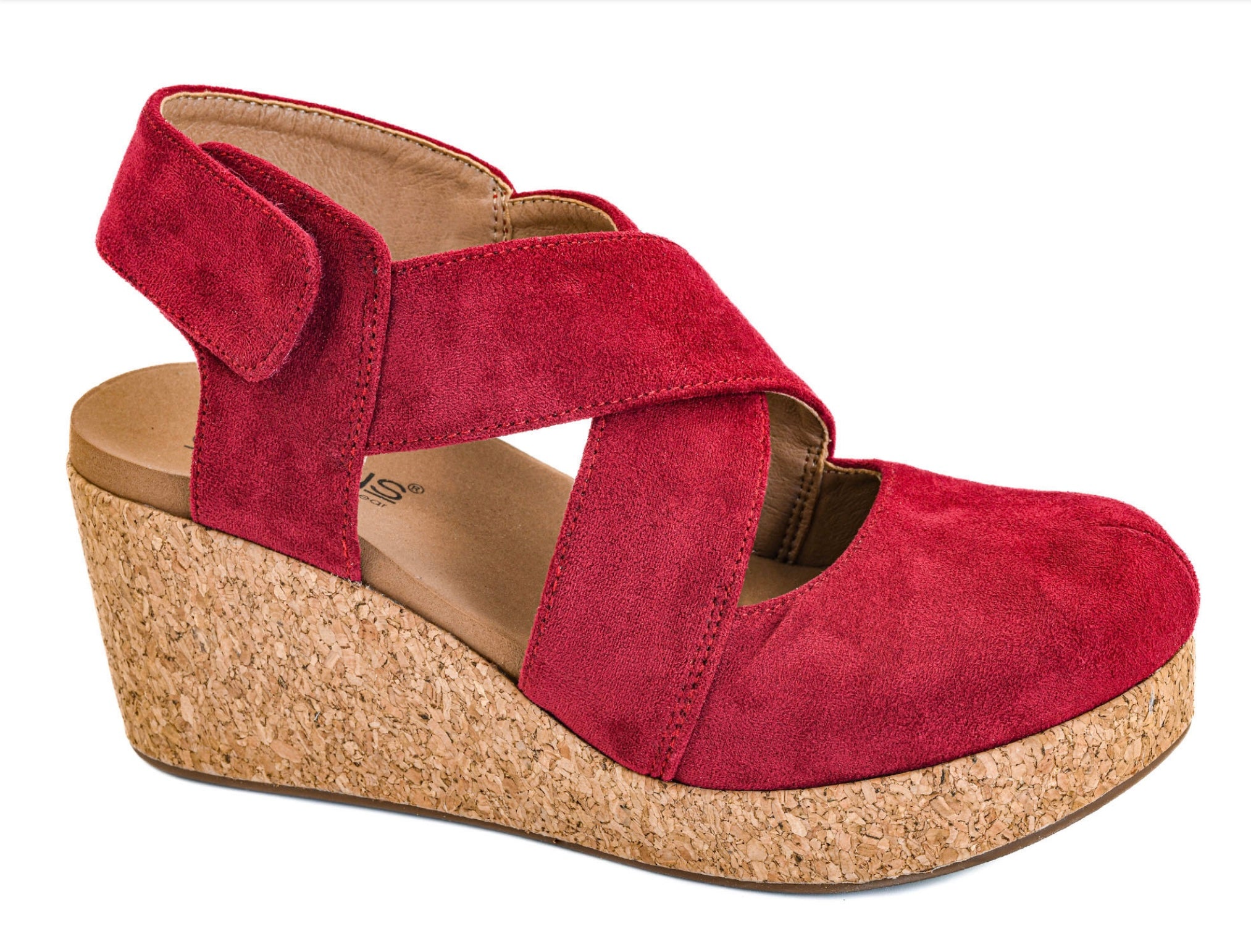 Corkys Dark Red Faux Suede Wedge