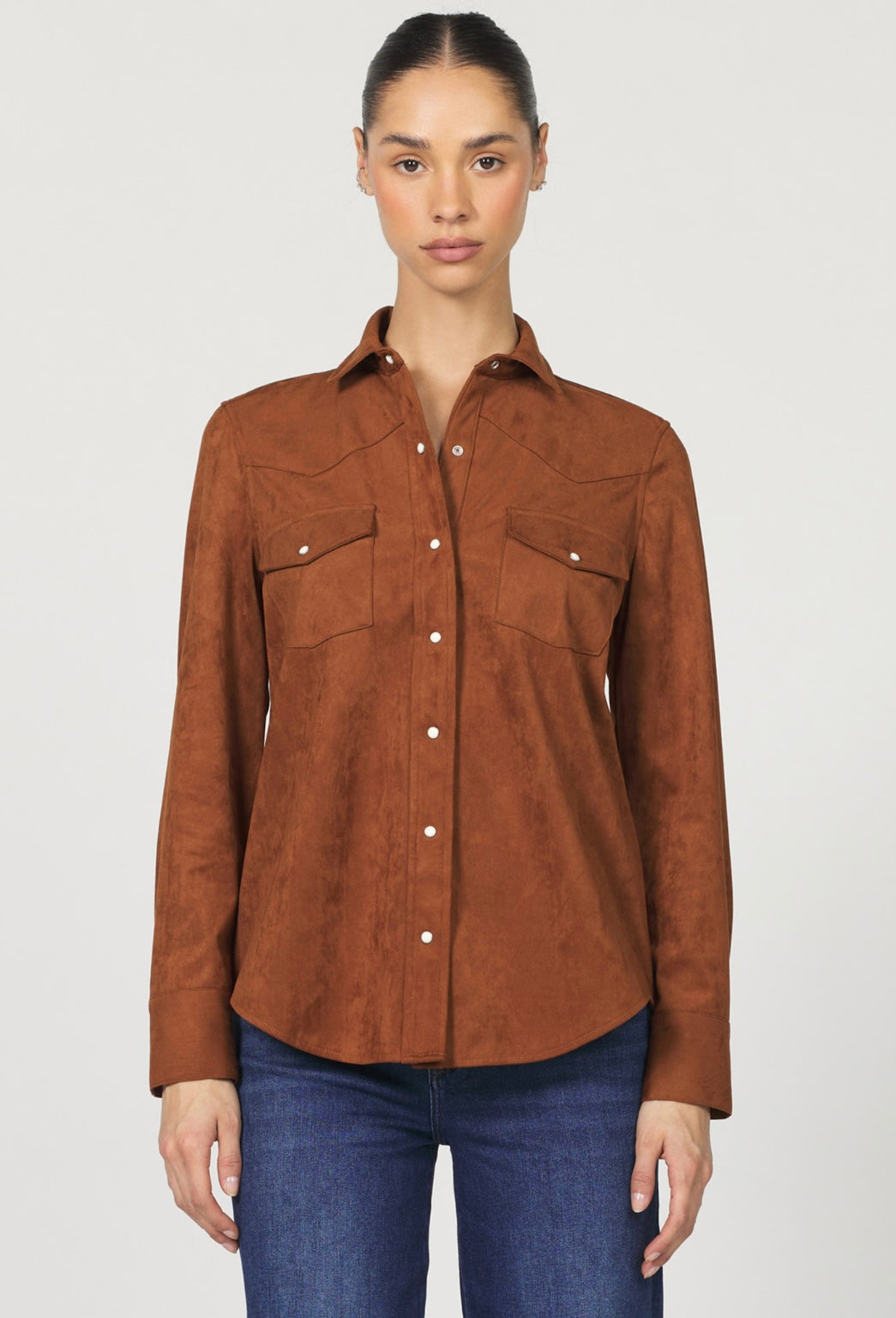 Star pearl snap shirt suede