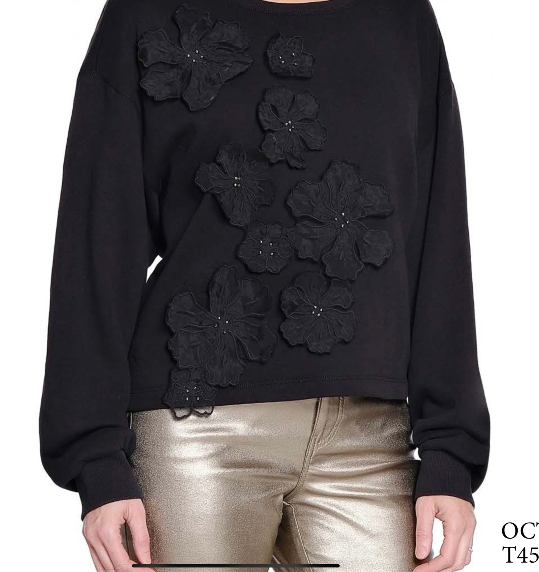 Black Floral with Gold Beads Sweatshirt