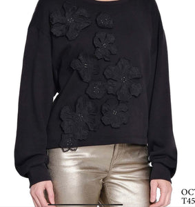 Black Floral with Gold Beads Sweatshirt