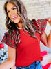 Holiday ruffle sleeve top with pearls