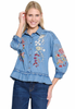 Chambray Embroidered Peplum Blouse