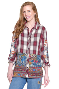Plaid Button Front Blouse