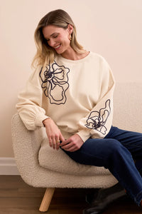 Embroidered Drop Shoulder Crew Neck Top