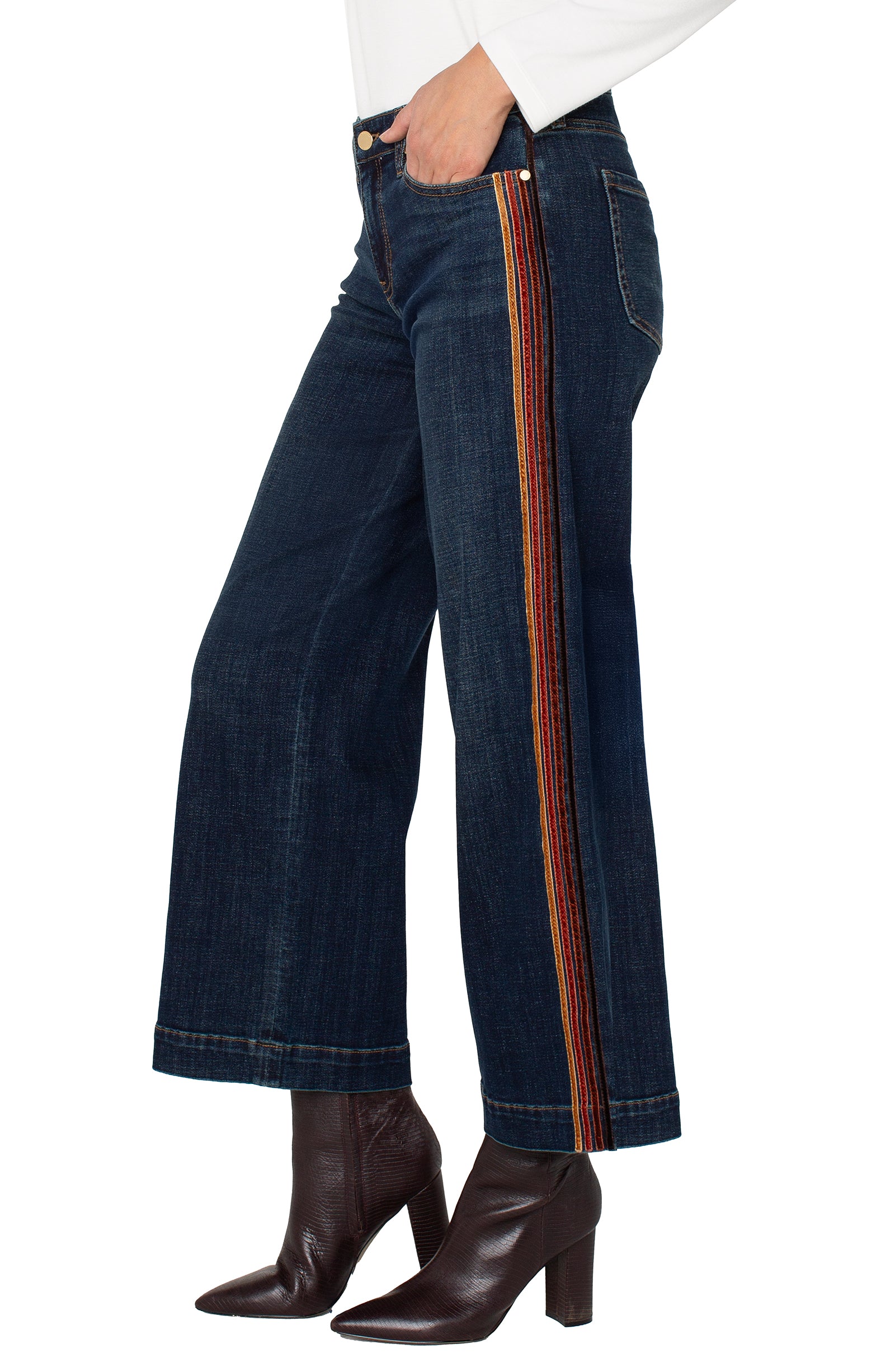 Velvet Trim Wide Leg Jean